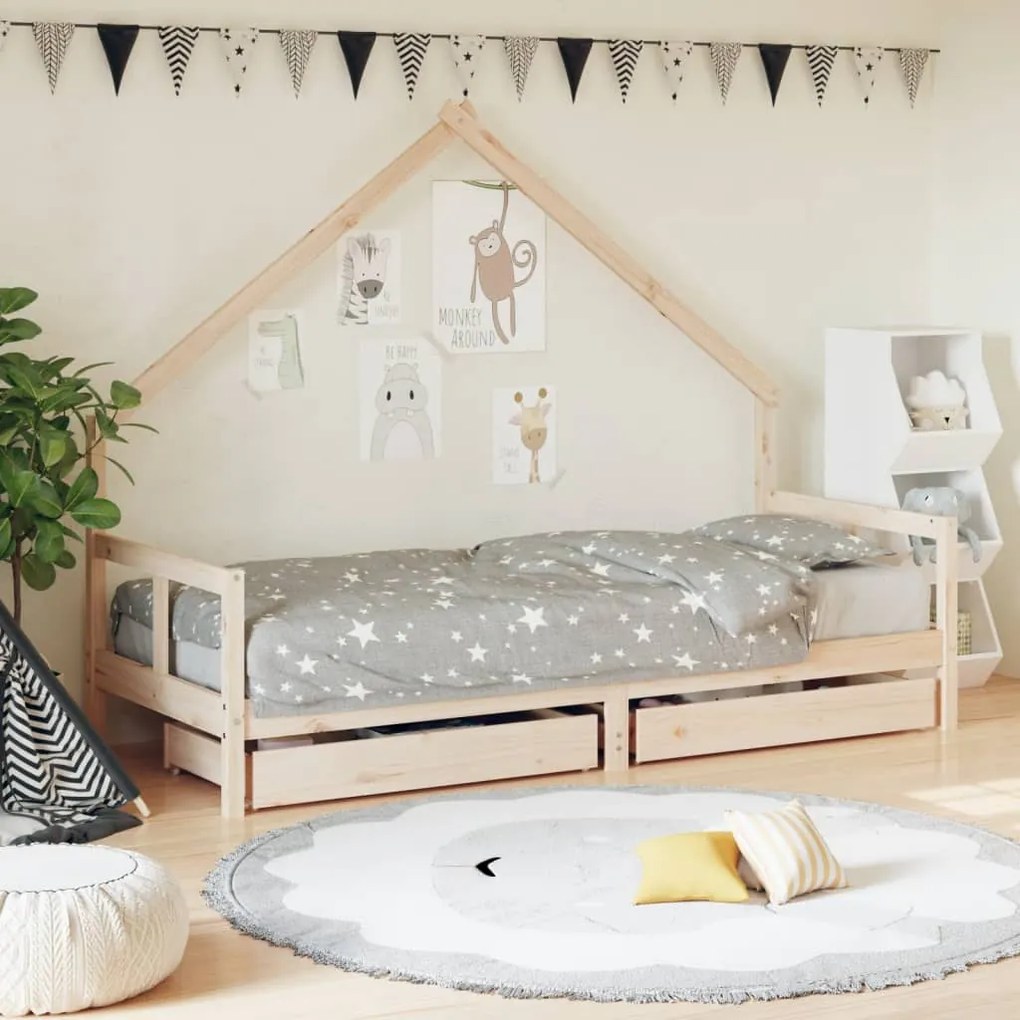 834549 vidaXL Estrutura de cama infantil c/ gavetas 80x200 cm pinho maciço