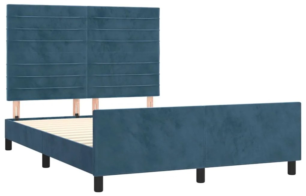 Estrutura de cama sem colchão 140x190 cm veludo azul-escuro