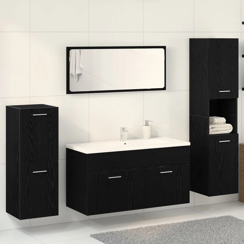 Conjunto de Móveis para Casa de Banho 4 Peças Carvalho Preto Madeira E
