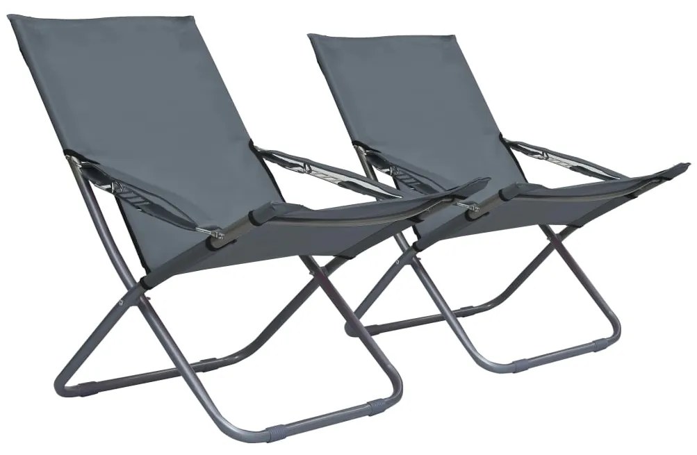 47905 vidaXL Cadeiras de praia dobráveis 2 pcs tecido cinzento