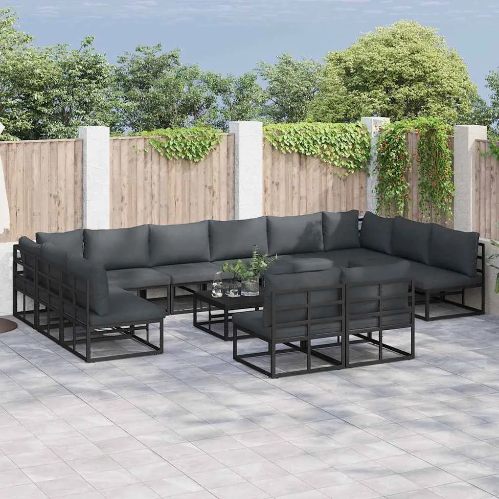 vidaXL Conjunto de Sofá de Jardim 12 pcs Preto 423 x 211.5 x 71 cm