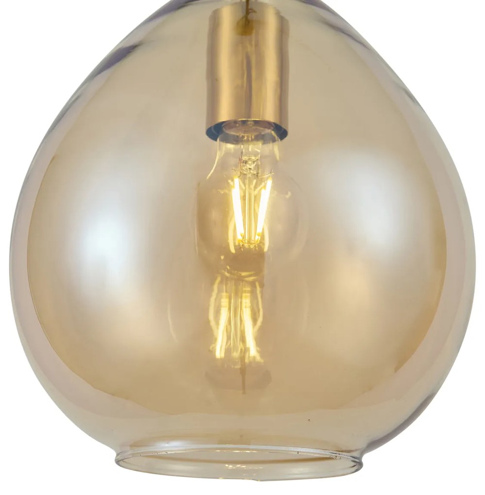 Candeeiro suspenso moderno dourado com vidro âmbar - Traditional Moderno