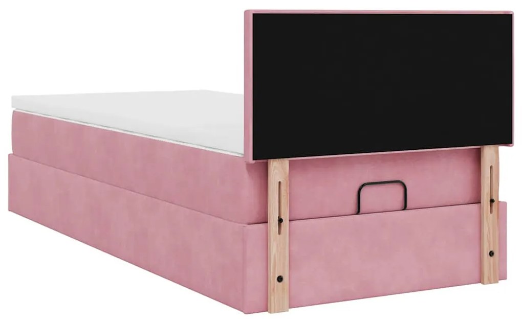 Estrutura de cama otomana com colchão rosa 90x200cm veludo