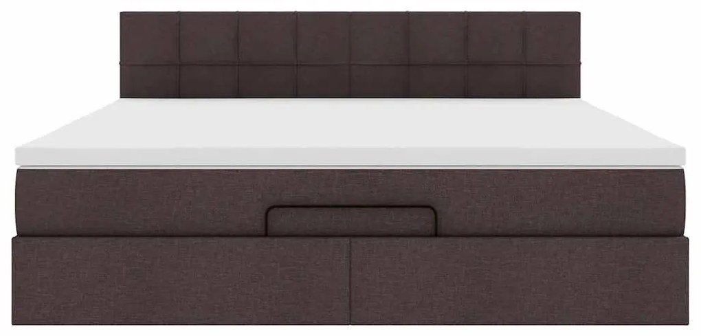 Cama Otomana com colchão&amp;LEDs 180x200cm tecido castanho-escuro