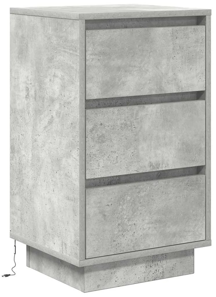 Mesa de cabeceira com luzes LED 38x34x65 cm cinzento-cimento