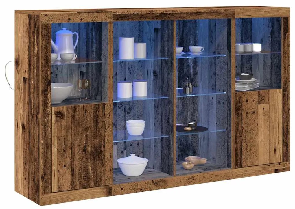Aparador vidaXL com Luzes LED Madeira Antiga 163x37x100 cm Madeira Eng