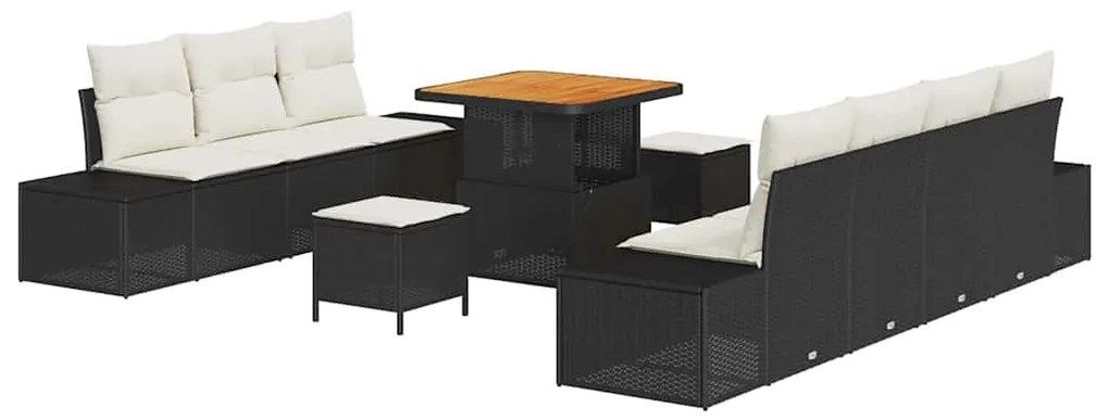 Conjunto de Sofá de Jardim vidaXL com Almofadas Preto Vime Acácia