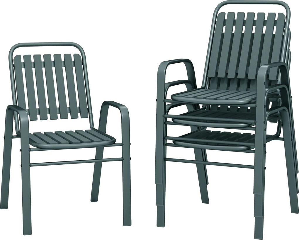 Conjunto de 4 cadeiras de jardim empilháveis para exterior (MESA NÃO INCLUÍDA) com encosto alto e braços, estrutura em aço, 56 x 66 x 91 cm, cinza