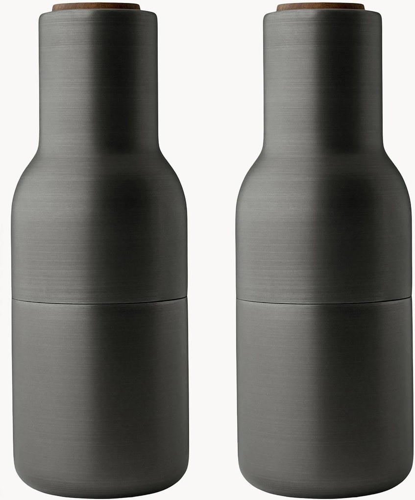 Moinhos de sal e pimenta com tampas em madeira de nogueira Bottle Grinders, conjunto de 2