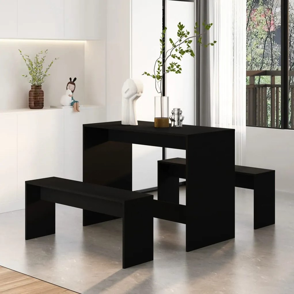 3 pcs conjunto de jantar derivados de madeira preto