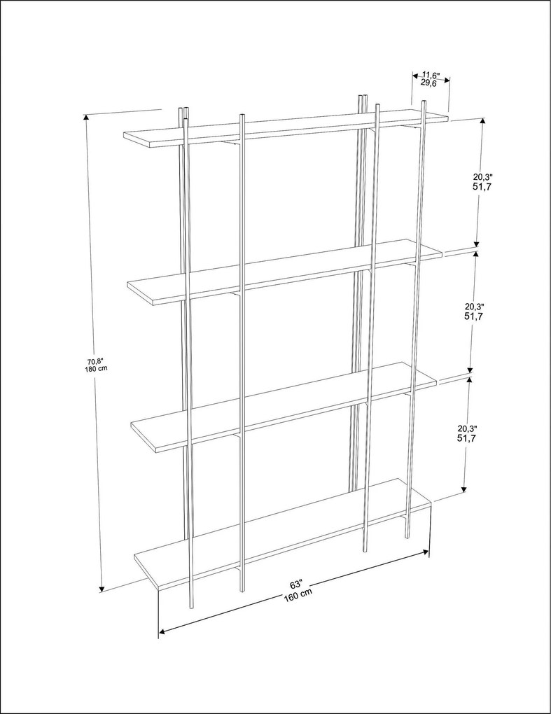 Estante Moss – Carvalho e Preto – 160x180x29,6 cm