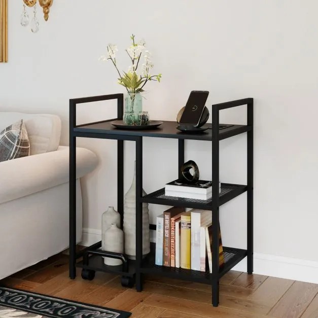 Suporte para impressora 63,5 x 40 x 72 cm com estação de carregamento de 3 níveis com rodas bloqueáveis Preto