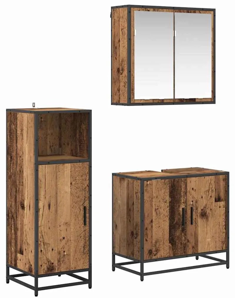 vidaXL Conjunto de Móveis para Banheiro com porta 3 pcs Madeira Antiga