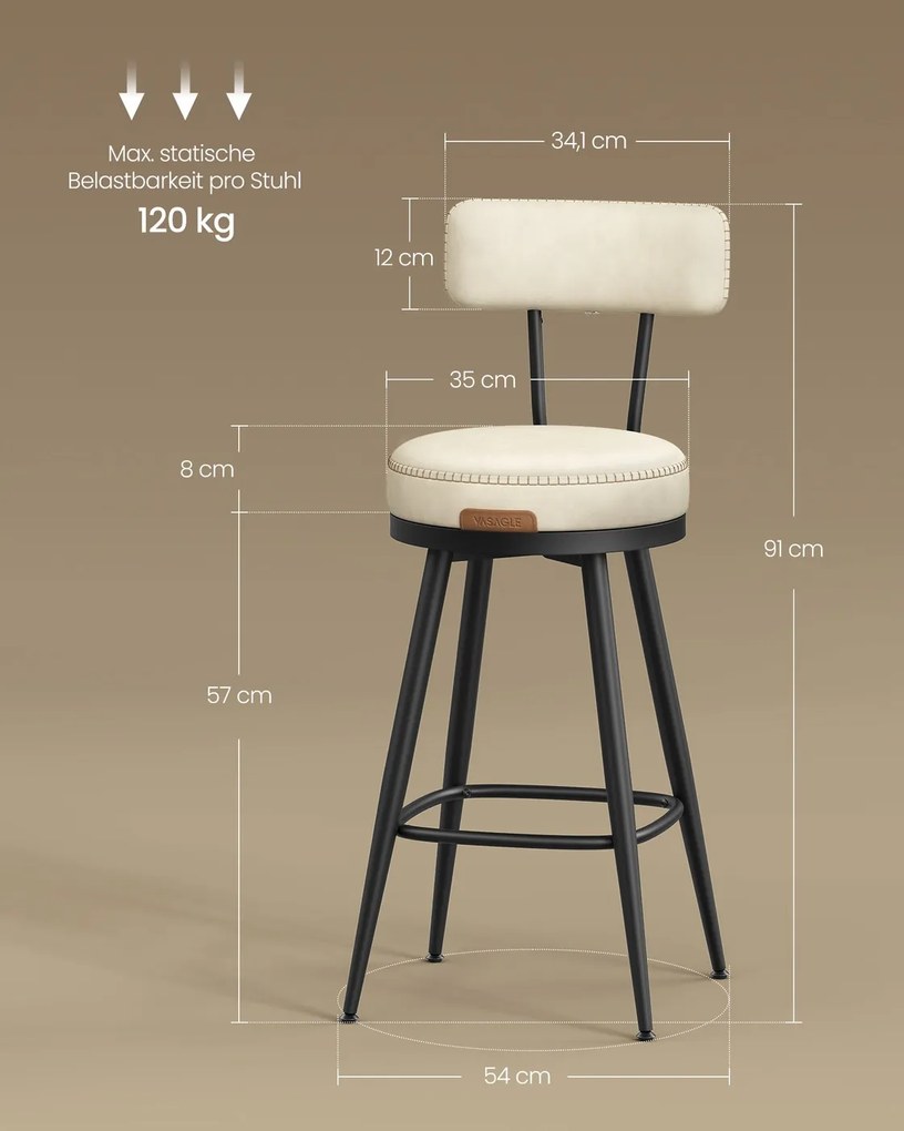 Conjunto de 2 bancos de bar em couro sintético 54 x 54 x 91 cm Coleção EKHO  branco creme