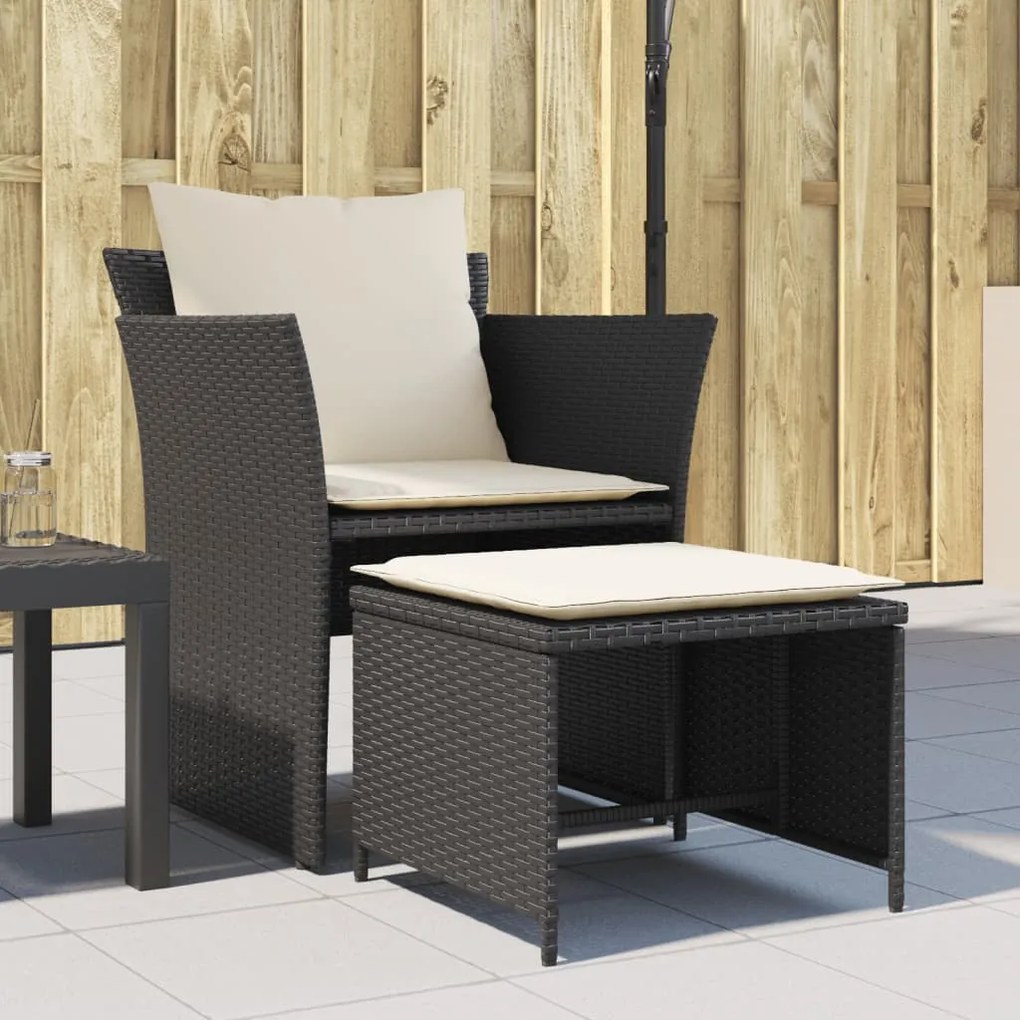 vidaXL Cadeira de jardim com apoio de pés vime PE preto
