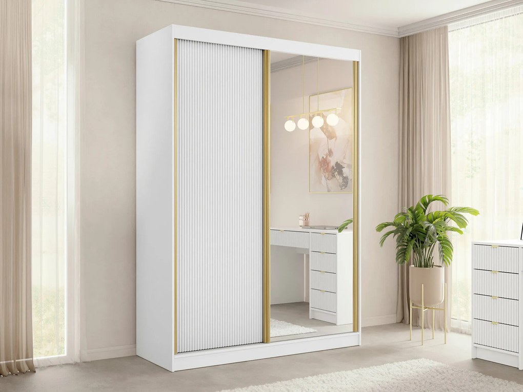 Roupeiro Comfivo Papilio III, Branco, Dourado, 216x151x60cm, 139 kg, Portas para roupeiro: Deslizante