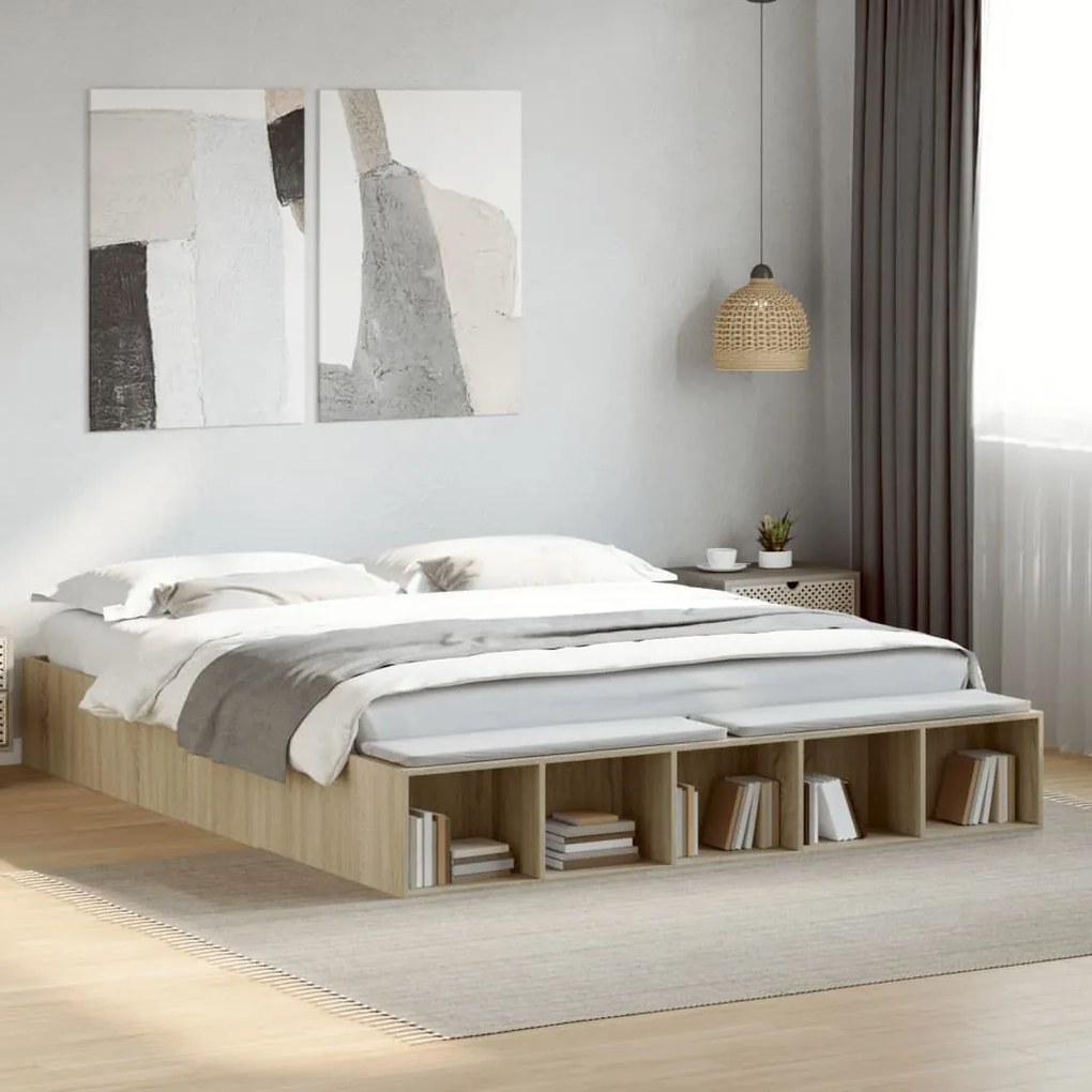 vidaXL Estrutura de cama 180x200 cm derivados madeira carvalho sonoma