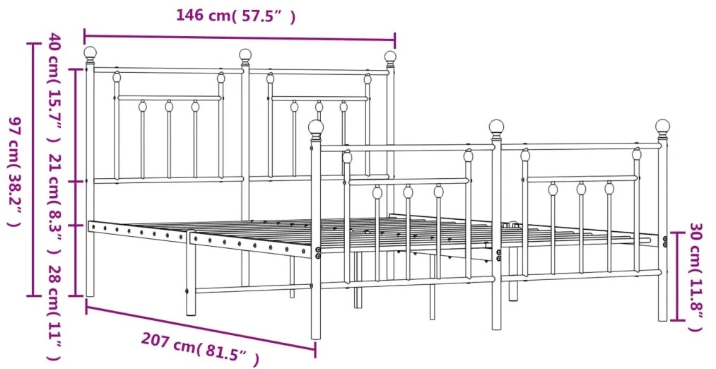 Estrutura de cama com cabeceira e pés 140x200 cm metal branco