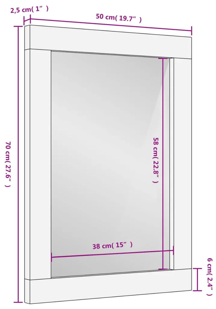 Espelho de casa de banho 50x70x2,5 cm mangueira maciça e vidro