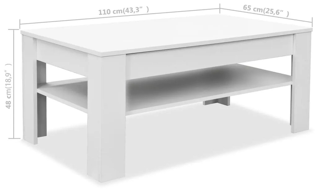 Mesa de centro em aglomerado 110x65x48 cm branco