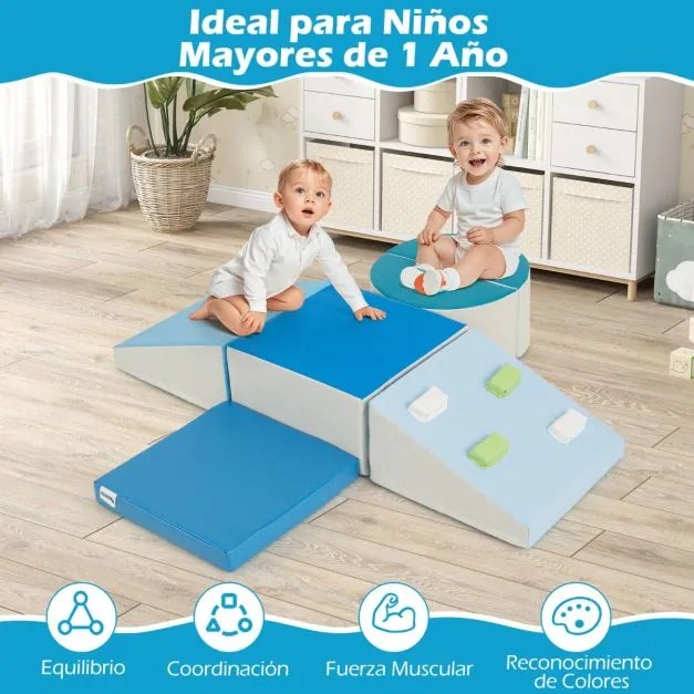 Conjunto de 6 blocos de espuma para crianças com velcro Escalada suave e leve para bebés Azul
