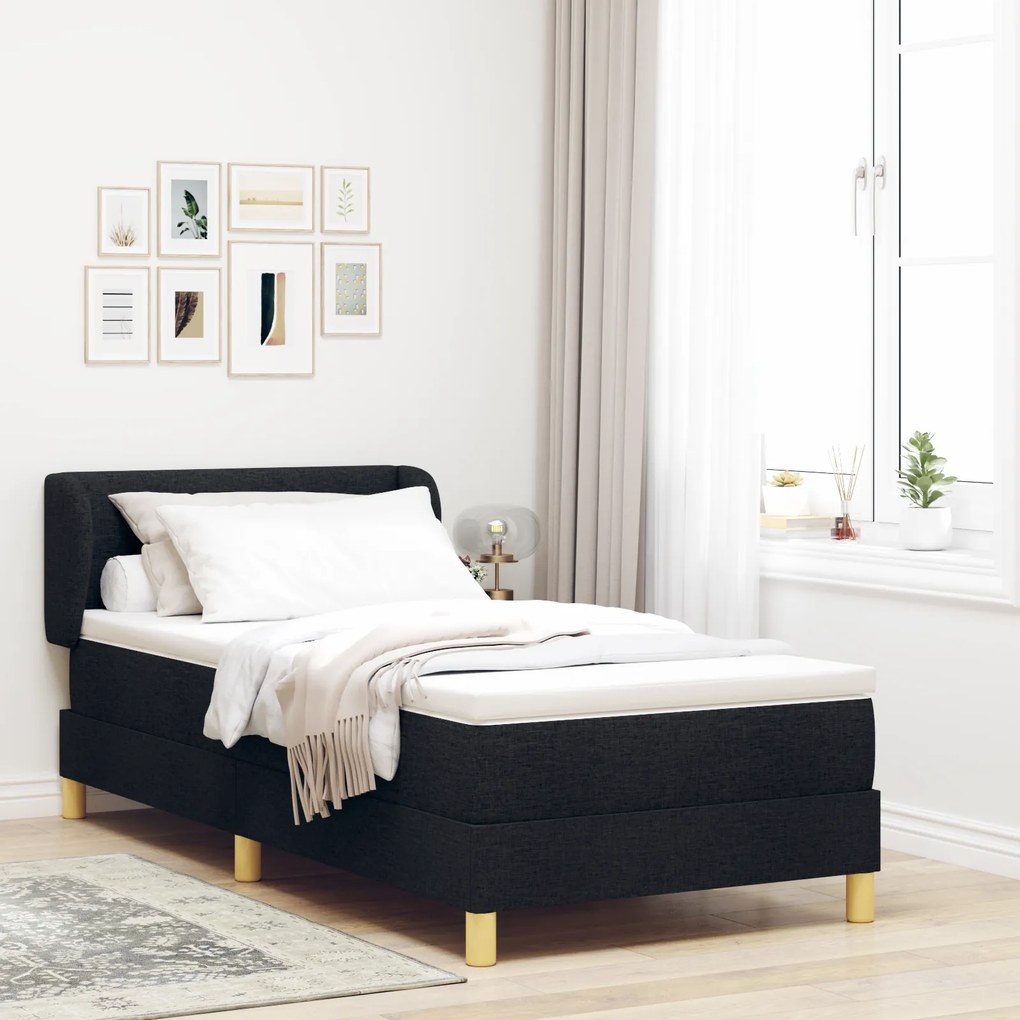 Cama Box Spring com Colchão - Preto, 90x190 cm, Tecido