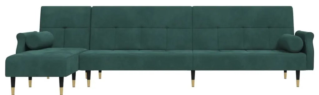 Sofá-cama em forma de L 271x140x70 cm veludo verde-escuro