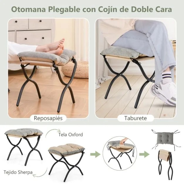 Poltrona com pufe estofada em sherpa de grandes dimensões com apoio para os pés rebatível para a sala de estar e o quarto Cinzenta