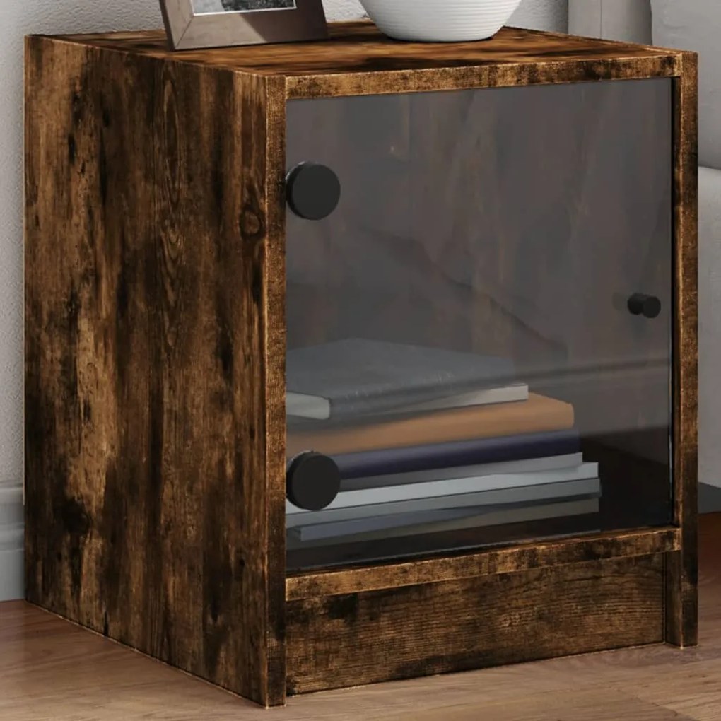 Mesa de cabeceira c/ porta de vidro 35x37x42 cm carvalho fumado