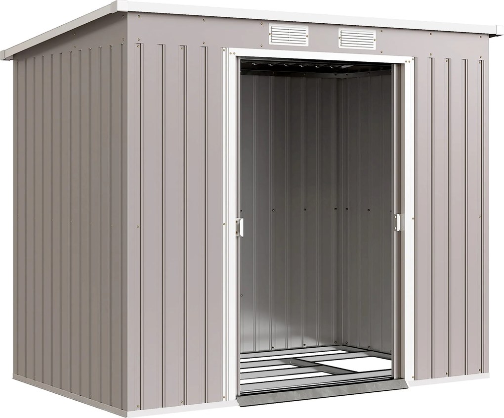 Outsunny Abrigo de Jardim 213x130x172 cm Abrigo de Exterior de Aço Galvanizado com Porta Corredeira para Armazenamento Cinza Claro | Aosom Portugal