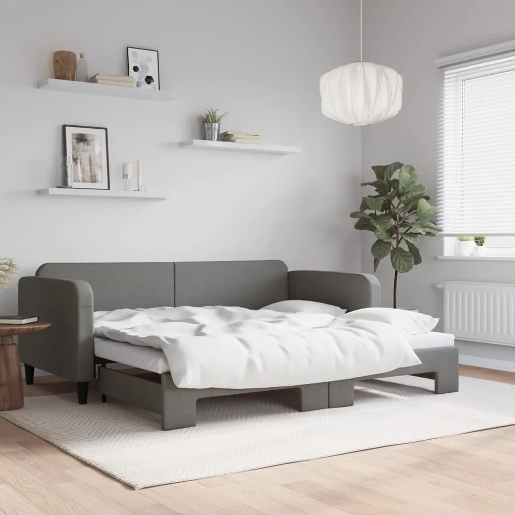Sofá-cama com gavetão 90x200 cm tecido cinzento-escuro
