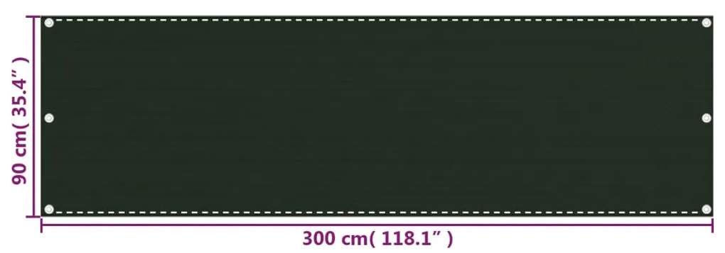 Tela de varanda 90x300 cm PEAD verde-escuro