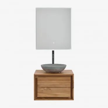 Conjunto De Móveis De Banheiro Em Madeira De Teca Jabari Madeira De Teca & Cimento Cinzento Redondo Ø40 Cm Tarsis & Led - Sklum