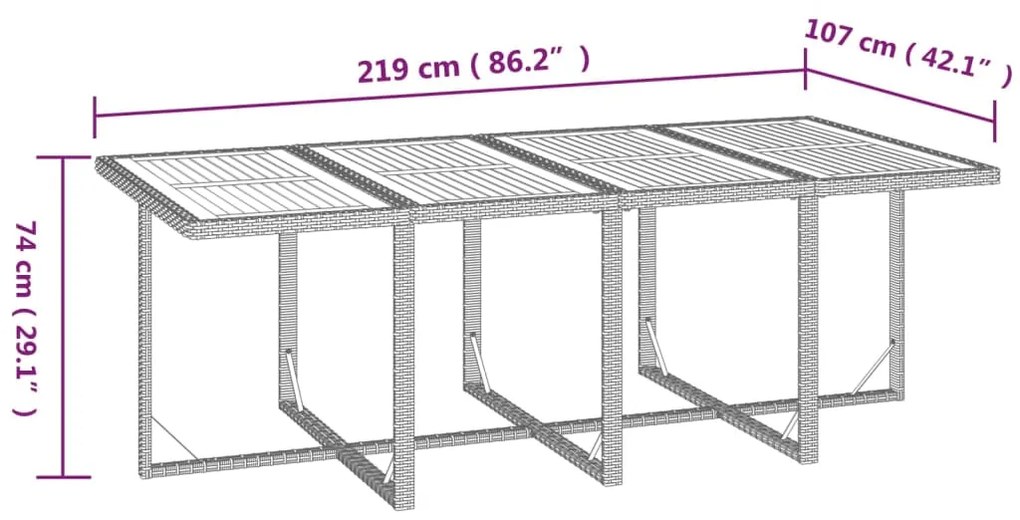 9 pcs conjunto jantar p/ jardim c/ almofadões vime PE cinzento