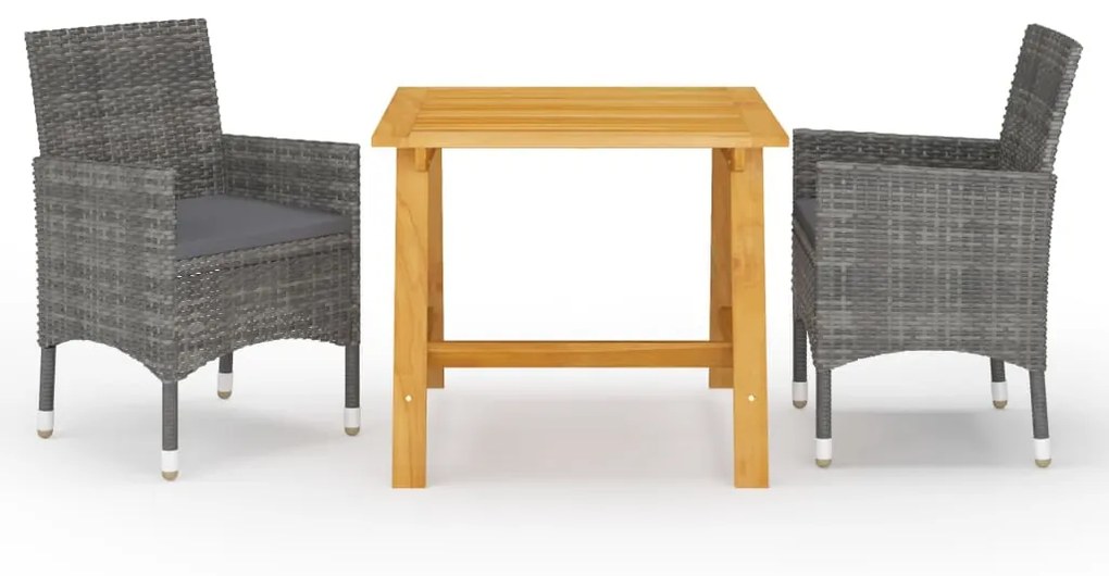 3 pcs conjunto de jantar para jardim cinzento