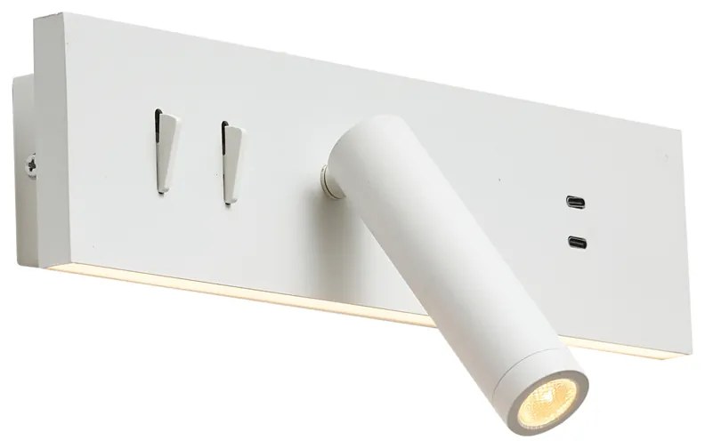Candeeiro de Parede Branco Ajustável com USB-C incl. LED - Modric Moderno