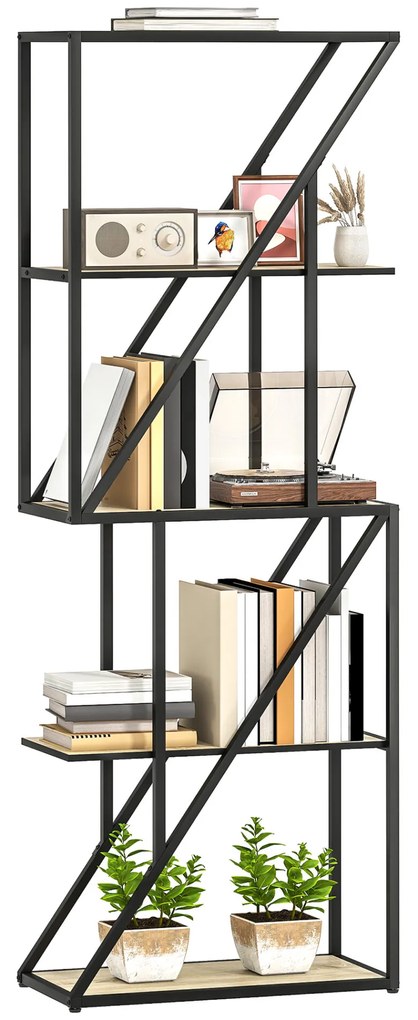 HOMCOM Estante de 5 Níveis Estante para Livros Estilo Industrial com Prateleiras Abertas e Estrutura de Aço para Sala de Estar Quarto e Escritório 60x30x165 cm Madeira e Preto