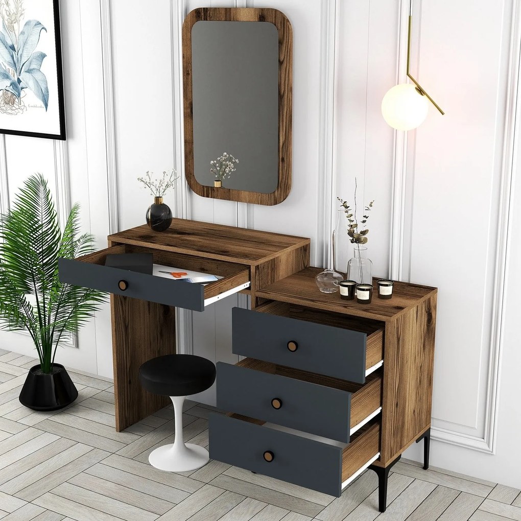 Cômoda Lizbon500 – Nogueira/Antracite – 124x84,7x40 cm