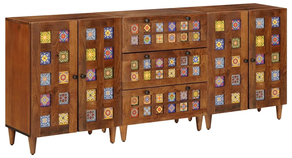 vidaXL Buffet 3 pcs Nogueira Madeira de manga maciça