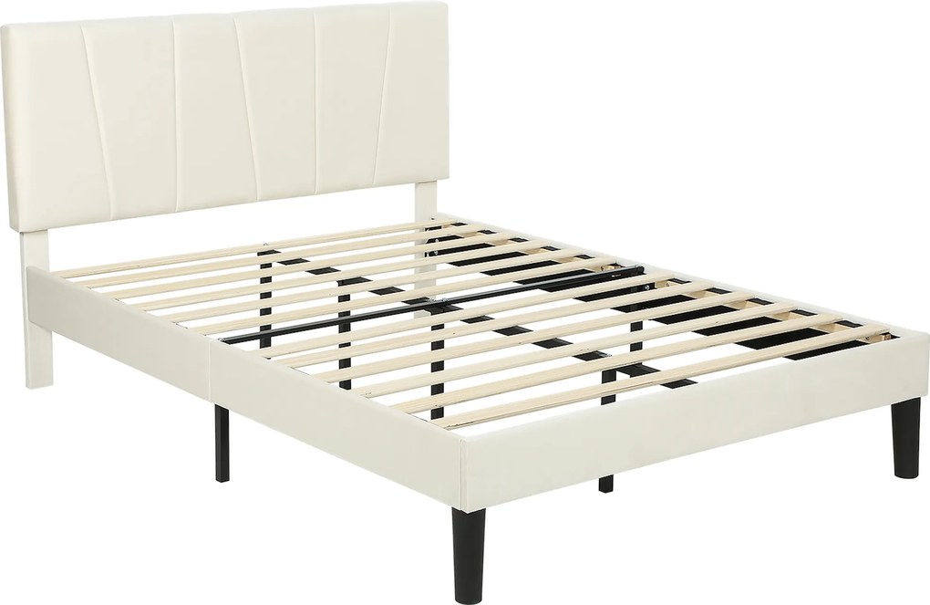 HOMCOM Estrutura de cama casal 140 x 190 cm cama 2 pessoas cabeceira regulável sommier 150 x 198 x 101/106/111/116/121 cm creme | Aosom Portugal