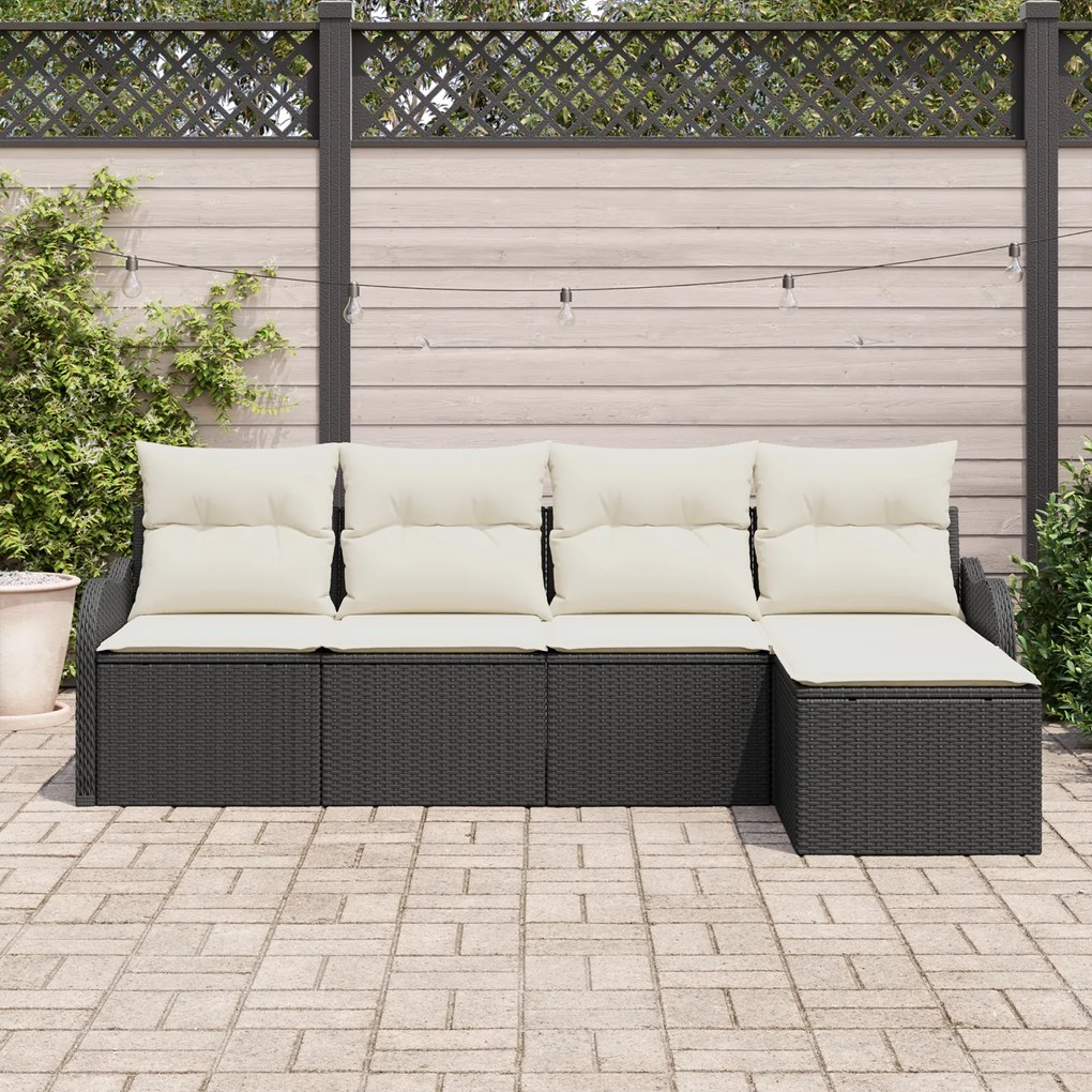 Conjunto de Sofá de Jardim vidaXL 5 Peças com Almofadas Vime PE Preto,