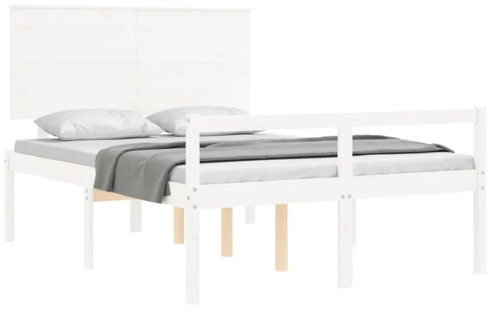 Estrutura de cama com cabeceira 140x200cm madeira maciça branco