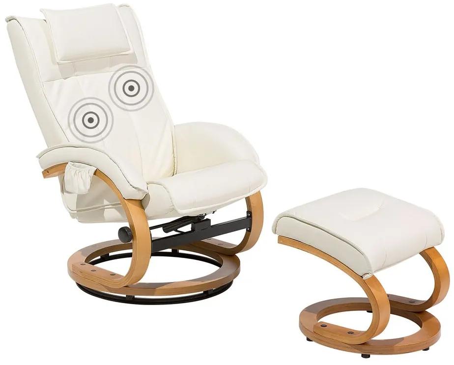 Cadeira de massagem com repousa-pés em pele sintética creme MAJESTIC Beliani
