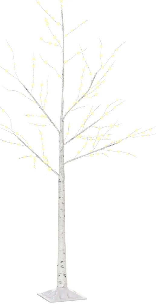 Árvore de Bétula 150cm de Altura com 210 Luzes LED em Branco Quente Ramos Flexíveis e Base para Decoração de Festas Aniversários Casamentos 20x20x150c