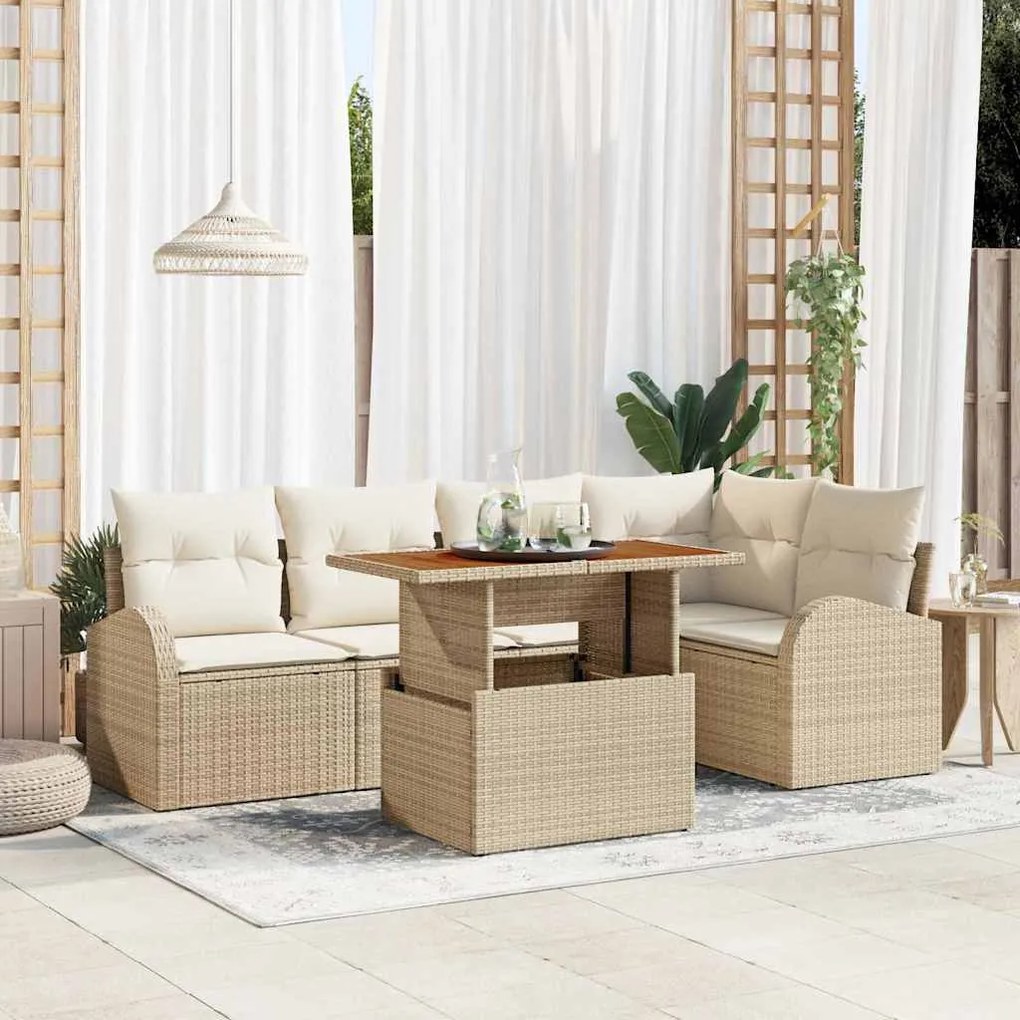 Conjunto de Jantar para Jardim de 6 Peças com Almofadas Beiges de Ratt