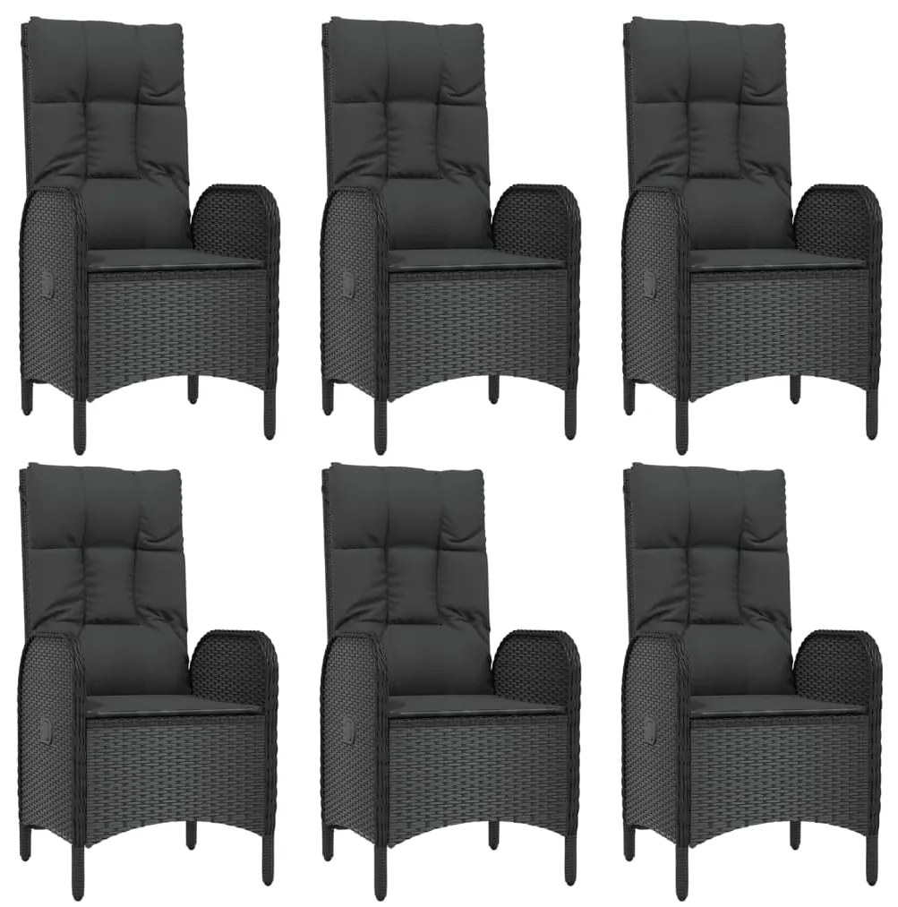 7 pcs conjunto de jantar p/ jardim c/ almofadões vime PE preto
