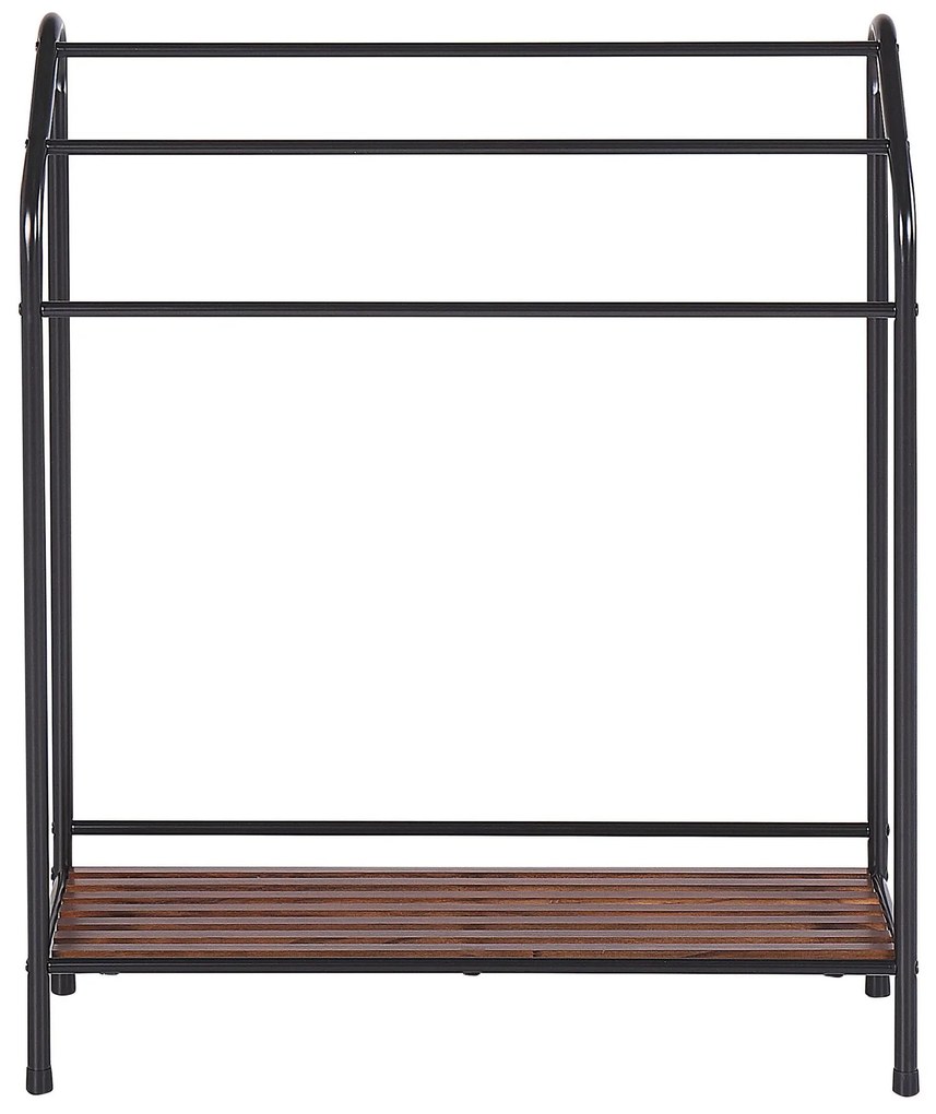 Toalheiro de pé metálico com prateleira preto e castanho escuro 72 x 85 cm MURIVA Beliani