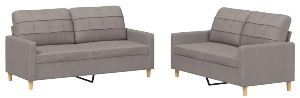 2 pcs conjunto de sofás com almofadões tecido cinza-acastanhado