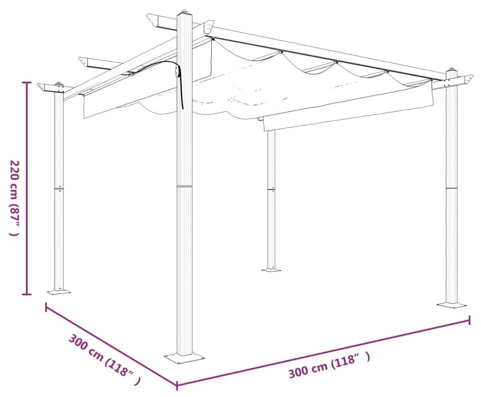 Gazebo de jardim com telhado retrátil 3x3 m cinza-acastanhado