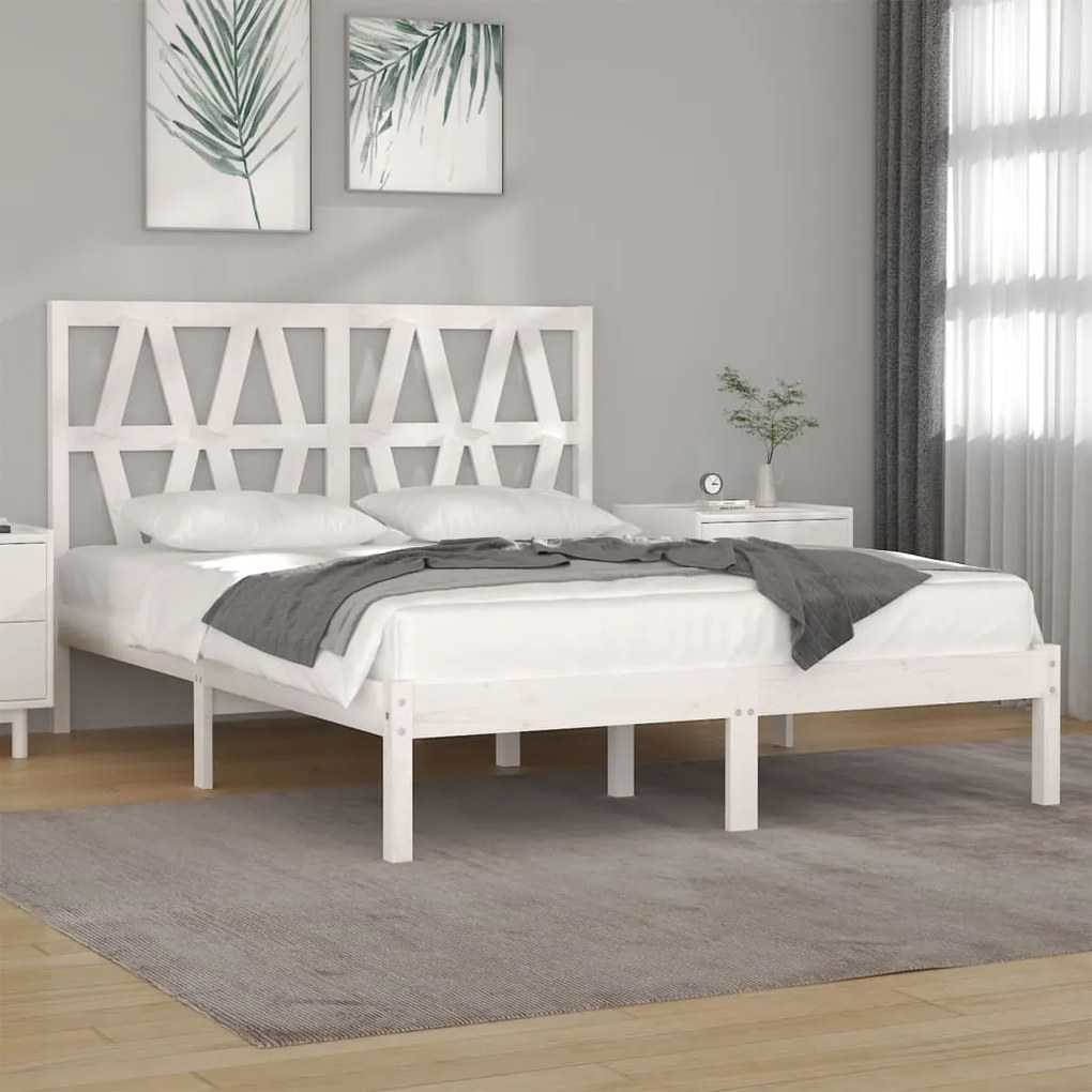 Estrutura de cama 5FT King 150x200 cm pinho maciço branco